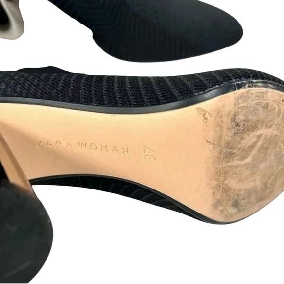 Zara Woman Size 37 Knit Mirror Chrome Heels Black Sock Boots Ankle Booties - Picture 8 of 9